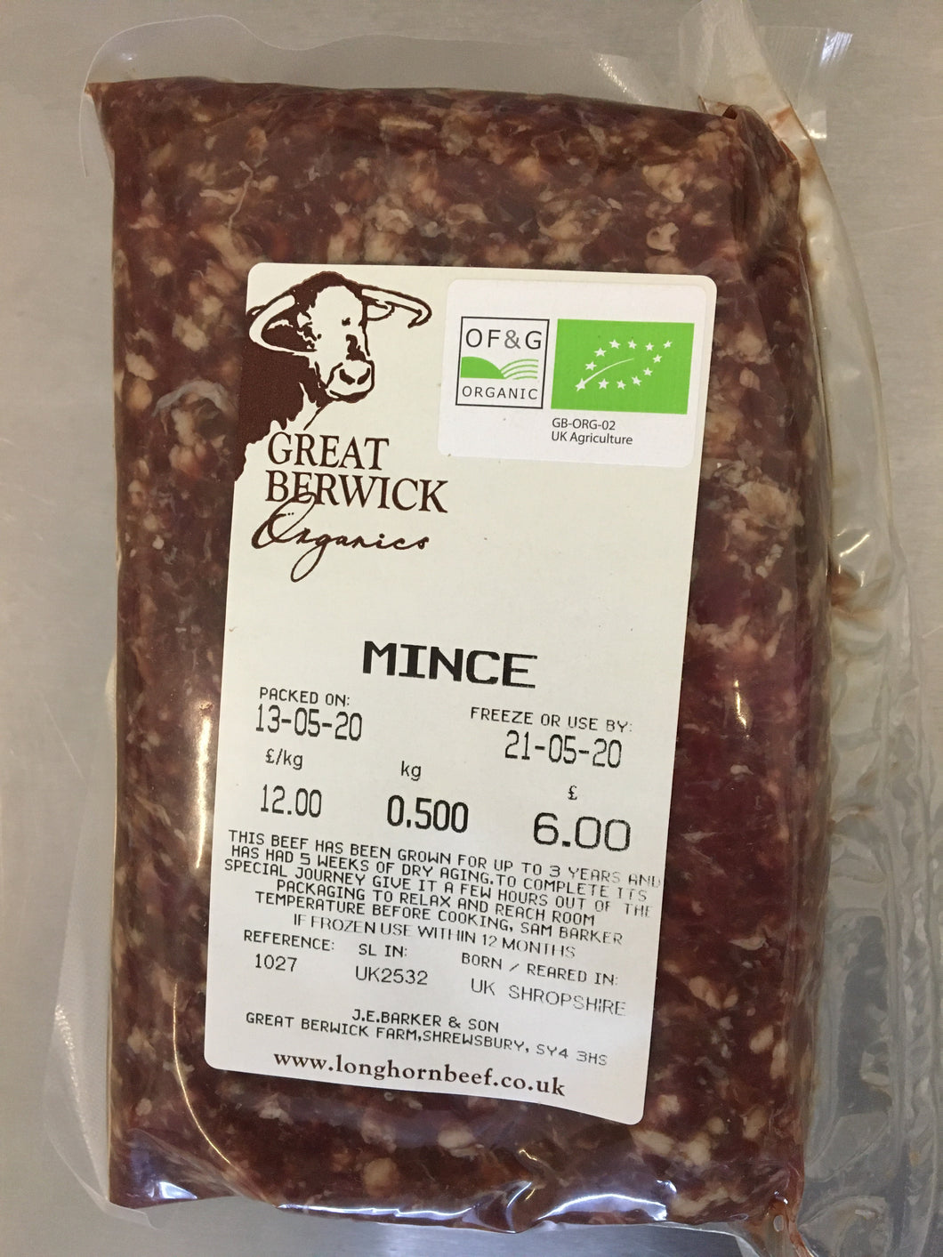 Great Berwick Organics Minced Longhorn (5% fat)